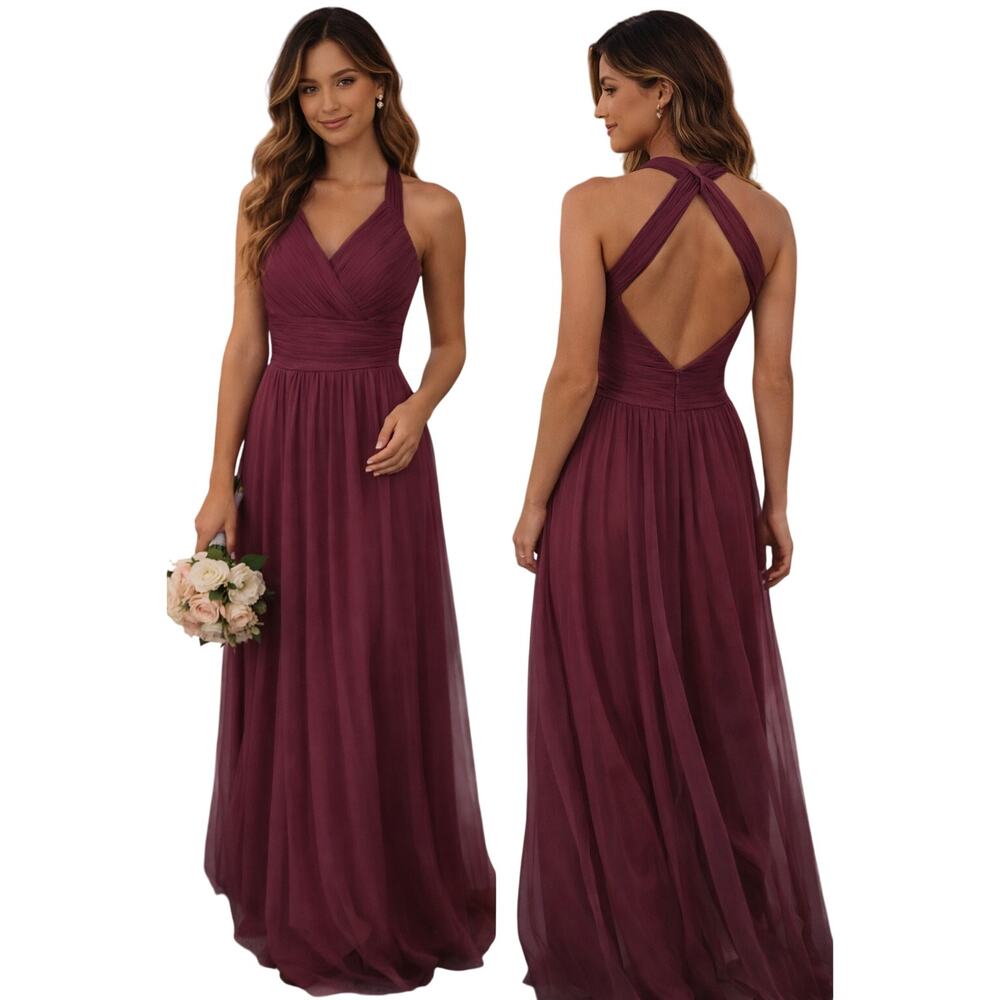 LEVKOFF Burgundy Chiffon Bridesmaid Dress Size 6 Formal Maxi
